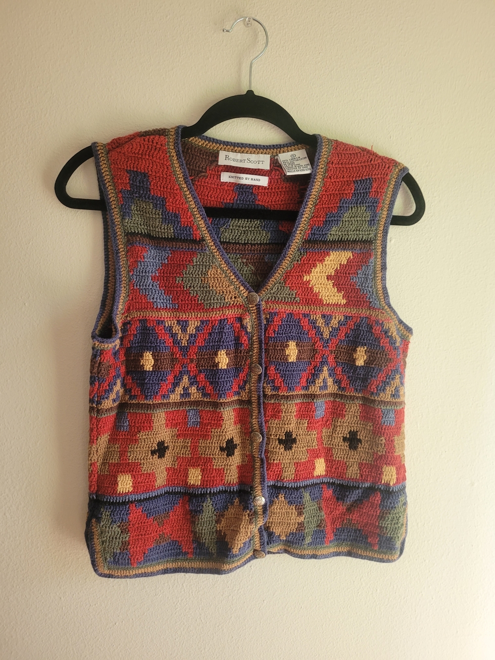 Vintage Kilim Style Hand Knit Vest - Picture 2 of 4